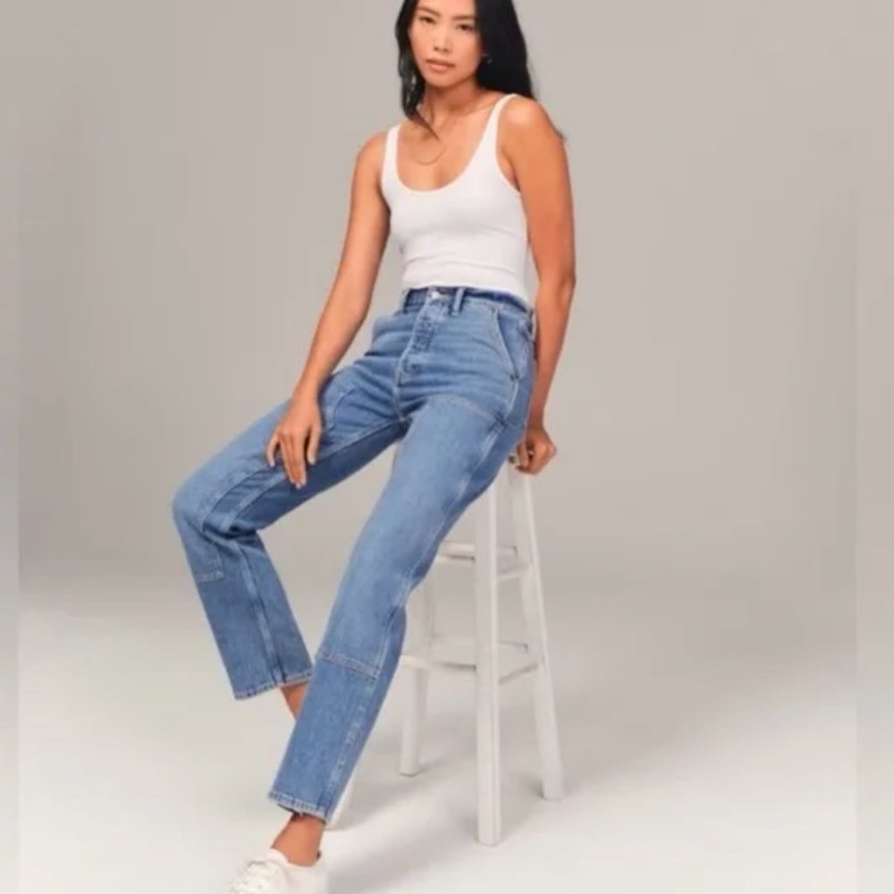 Abercrombie Women's High Rise Carpenter Dad Jean, Size 27 Short
